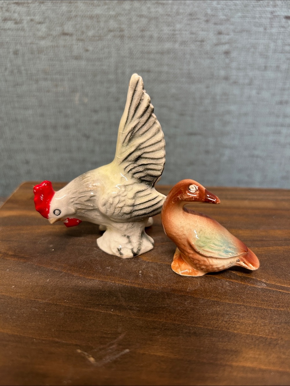 Vintage Ceramic Chicken & Duck Miniatures Japan Set of 2